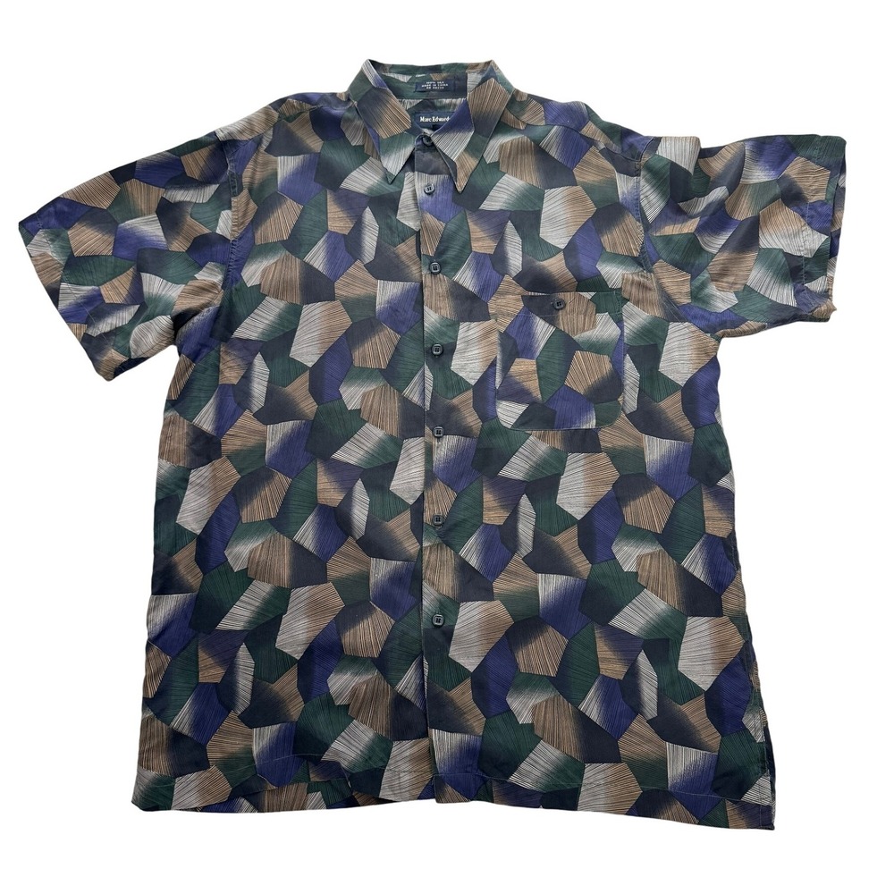 Marc Edwards Mens Silk Abstract Print‎ Short Sleeve Button Down Shirt L